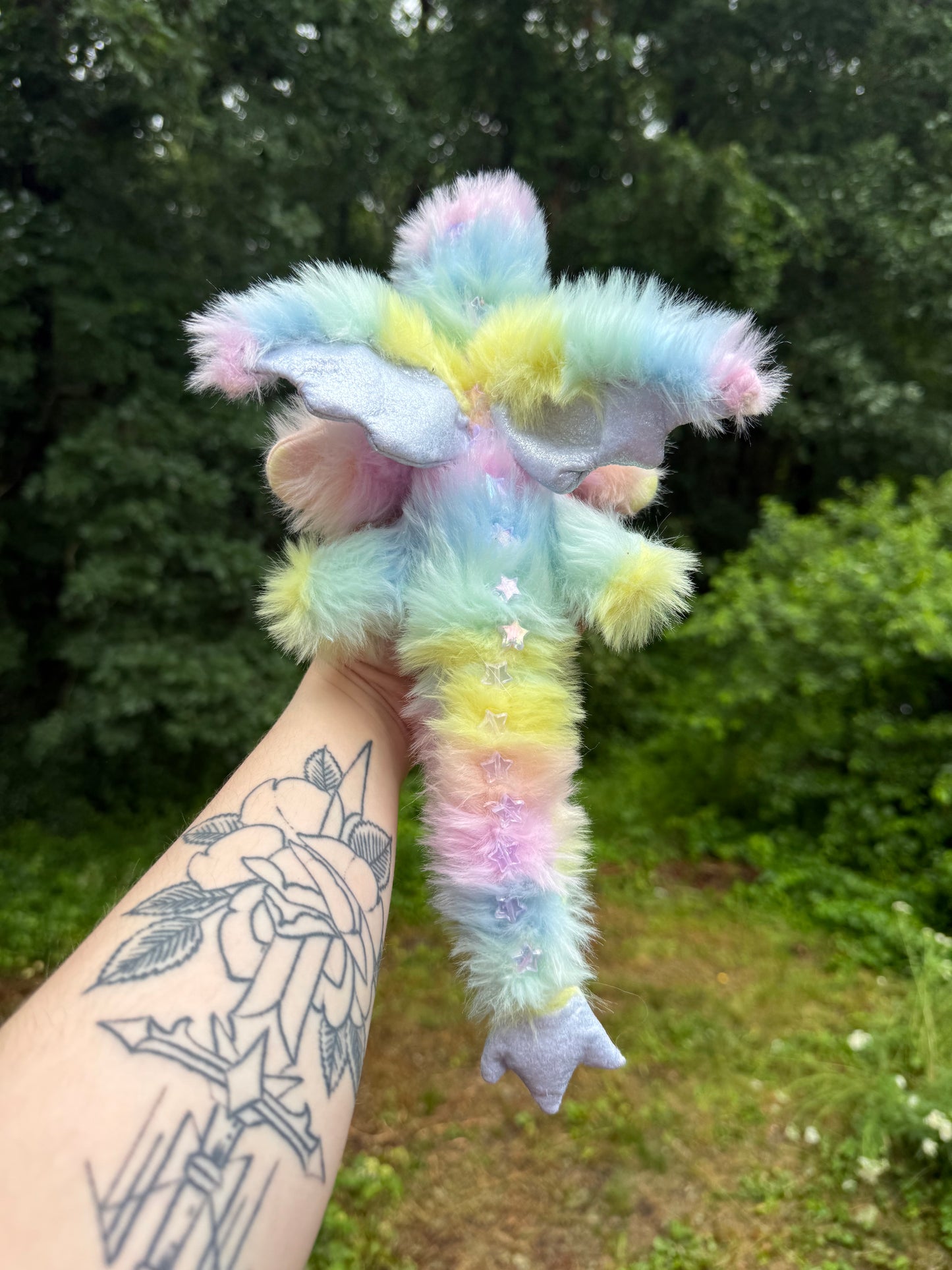 Starry-Eyed Pastel Rainbow Baby Dragon Plushie